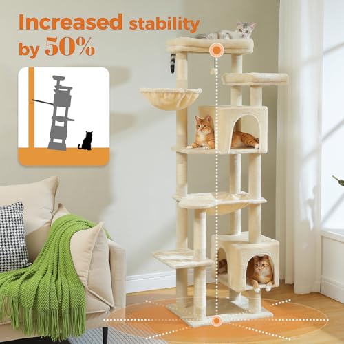 PETEPELA 69" Tall Cat Tower with Hammock & Scratching Posts, Beige - color: Beige, size: 69 Inches