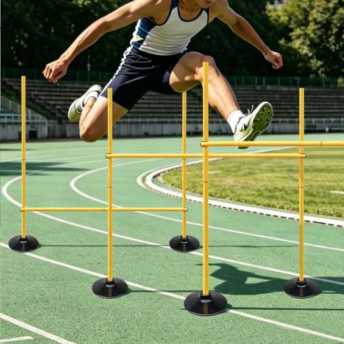 Adjustable Agility Hurdles, Soccer Training Poles, Dog Agility Jumps and Weave Equipment for Indoor and Outdoor Use - color: Yellow 4
