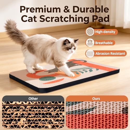 Ownpets Wall Mounted Cat Scratcher with Adhesive Strips, Cute Design, Red - color: Red-3pack