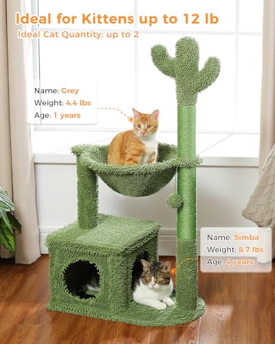 MUTTROS 40" Cactus Cat Tree with Hammock, Condo & Sisal Post, Green - color: Cactus Green, size: 40"