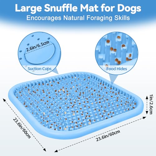 Snuffle Mat for Dogs 23.6" x 23.6" Silicone Large Slow Feeder Mat, Blue - color: Blue:23.6"x23.6"