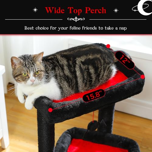 PEQULTI Small Cat Tree Tower for Indoor Cats, Sisal Post & Cozy Condo Black - color: Black, size: M(15.7"L x 15.7"W x 26.7"H)