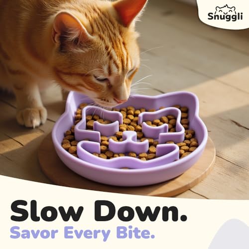 Snuggli Slow Feeder Cat Bowl | Cat Puzzle Feeder for Slow Eating, Mental Enrichment, Digestion, & Bloat Relief | Non-Slip Silicone, Dishwasher Safe, 1 Cup (Lavender) - color: Lavender