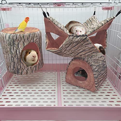 EAEDMY Guinea Pig Rat Ferret Tree Hole Bed and Hammock Tunnel, Hanging Bunk, Parrot Bird Hideout, Small Animals Soft Bed (5.Tunnel Bed) - color: 5.Tunnel bed