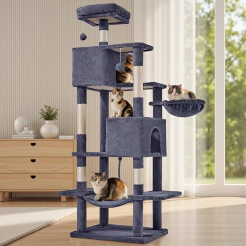 DUMOS Large 66 Inch Cat Tree Tower with Scratching Posts, Indoor Use - color: Dark Grey, size: 66 Inch