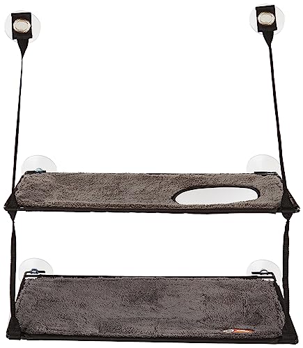 K&H Cat Window Perch, EZ Mount Double Stack Kitty Sill for Large Cats, Gray, 23 X 12 Inches (Pack of 6) - size: 23 X 12 Inches (Pack of 6), style: Double Stack