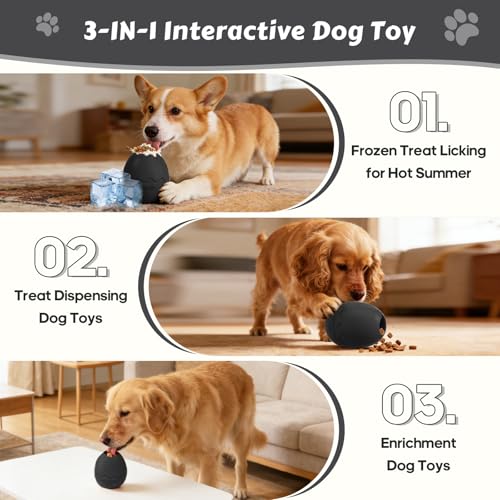 Dog Fillable Toy 3 in 1 Interactive Dog Toys Freeze Lick Summer Cooling Toy Enrichment Treat Dispensing Chew Toy Stuffable Puzzle Slow Feeder for Medium Small Dogs Easy to Clean (Egg-Black) - color: Egg-black