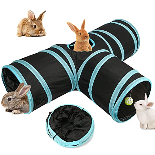BWOGUE Bunny Tunnels & Tubes, 3-Way Collapsible Rabbit Hideout for Bunnies - color: Grey