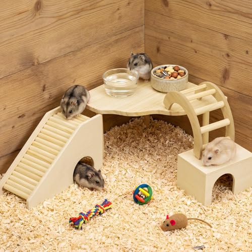 Breezehug 4 Pcs Hamster Cage Accessories Hamster Platform Toy, Log Cabin - style: Log Cabin