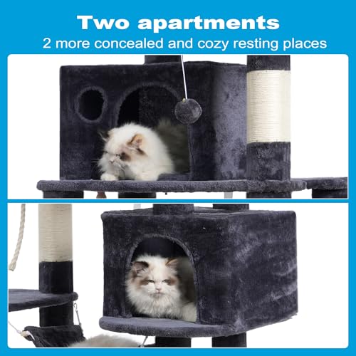 Hey-brother Cat Tree Tower with Sisal Scratching Posts, Big Condo, MPJ020G - color: Smoky Gray