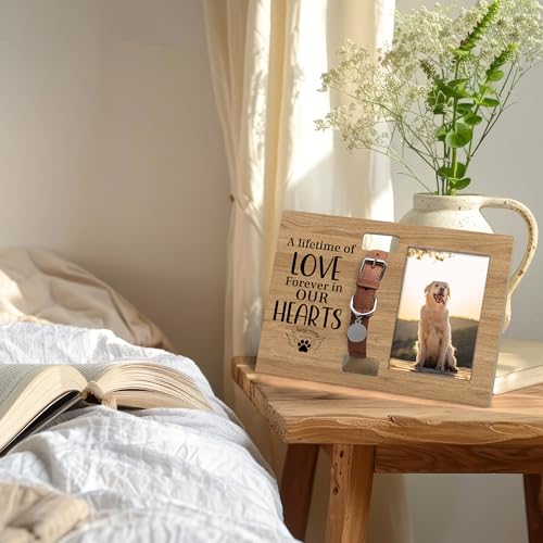 Dog Cat Pet Memorial Picture Frame with Collar Holder, 4x6 Photo, Black, White, Wooden, Traditional Style, Tabletop/Wall Mount - color: lifetime