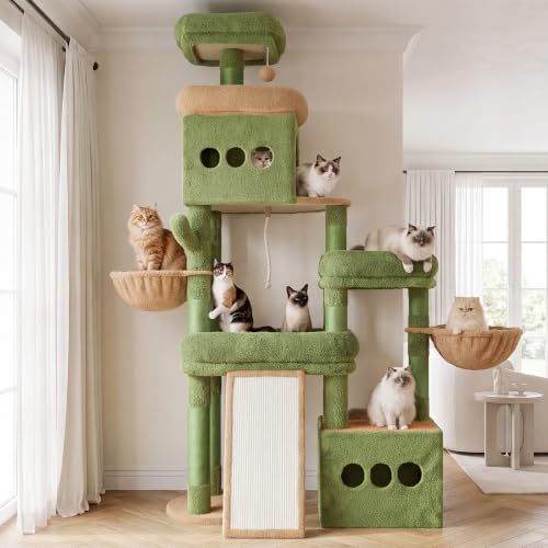 Heybly Cat Tree 72.4-Inch Anti-Tip Cat Tower with Spacious Perches HCT060GY - color: Green and Yellow