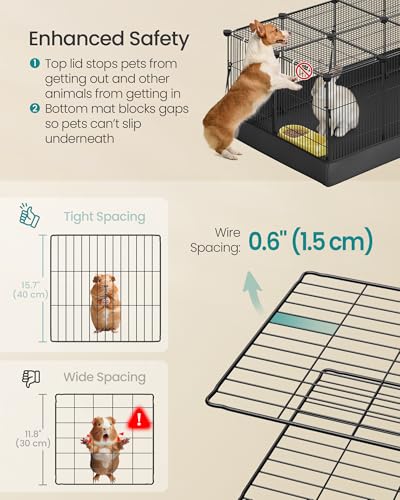 SONGMICS Guinea Pig Cage，Small Animal Playpen with Lid - color: Ink Black, style: 20 Panels - 48.4"L x 24.8"W x 16.3"H