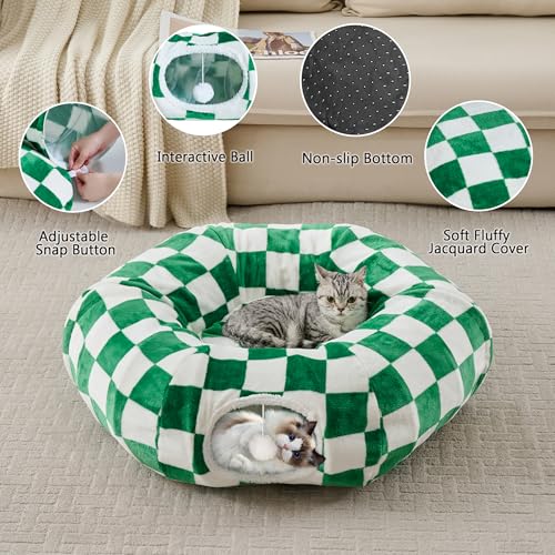 Cute Round Cat Tunnel for Indoor Cats, Green/White - color: Green/White, size: Round