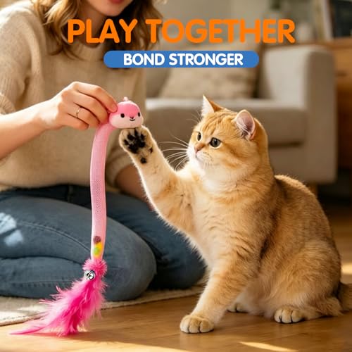 Cat Teaser Toys with Feathers and Bells, Flexible Tube 4-Pack - style: Snake shaped-4pcs