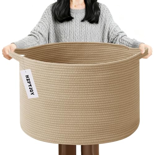 90L Extra Large Blanket Basket,Woven Rope Laundry Basket-Camel - color: Camel, size: 21.7"L x 21.7"W x 13.8"H（90L)