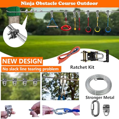 55FT Ninja Warrior Obstacle Course for Kids Backyard Outdoor - size: 55FT 12Pcs