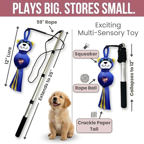 Flirt Pole for Dog Heavy Duty 35 Inch Teaser Wand with Raccoon Toy - color: Raccoon