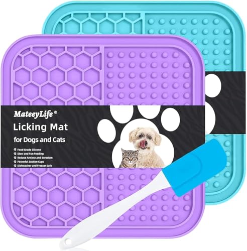 MateeyLife Lick Mat for Dogs & Cats, Slow Feeder Licking Pads for Boredom - color: Purple&Cyan, size: 6"x6"