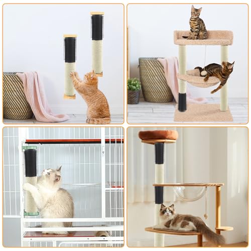 4pcs M8 Cat Scratching Post Replacements,15.7 in Sisal Cat Tree Replacement Poles with Self Groomer Massage Sisal Pole Parts for Indoor Cats Kitten Tree Furniture Protector - color: 【Black】