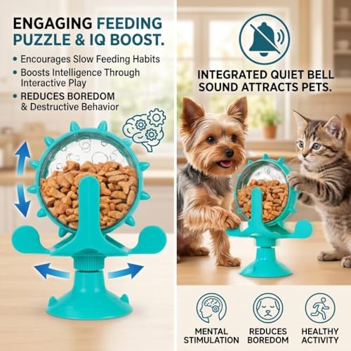 Ipetboom Cat Feeding Toy Rotating Windmill Treat Dispenser Pet Slow