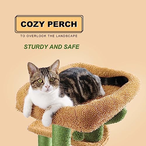 MUTTROS Cactus Cat Tree, Multi-Level Cat Tower with Large Metal Carpet Hammock, Cat Scratching Post for Indoor Cats with Condo & Replaceable Toy Ball, Green - color: Cactus Green, size: 38"