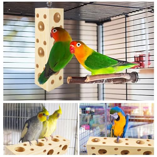 Wooden Bird Foraging Toys, Bird Chew Toys Parrot Perches for Cage Cockatiel Shredding Wood Stand & Enrichment for Budgie Lovebird Conure