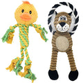 Duck Rope Dog Toy, Plush Lion Squeaky Dog Toy, 2 Pack - color: Yellow & Coffee