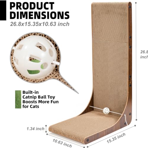 26.8 Inch Cardboard Cat Scratching Post for Indoor Cats 2-Pack - size: 26.8 Inch 2-Pack Walnut Color