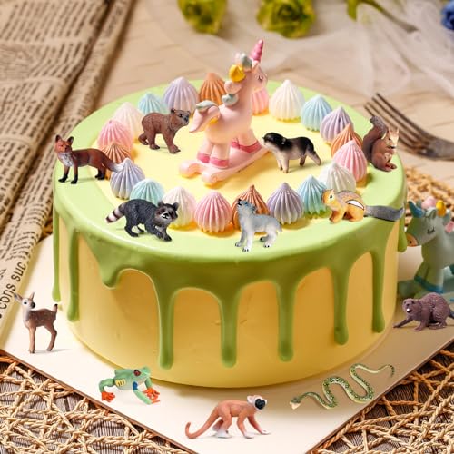 SCAHOW 18Pcs Forest Animals Figures - Plastic Woodland Creature Toy Figurines for Kids Boys Girls 3-5 6-12, Small Jungle Animal Baby Figurines for Cake/Cupcake Topper Birthday Gift - style: Set A
