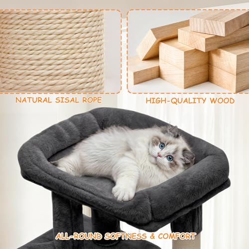 36" Cat Tree Tower for Indoor Cats, Smoky Gray - color: Smoky Gray