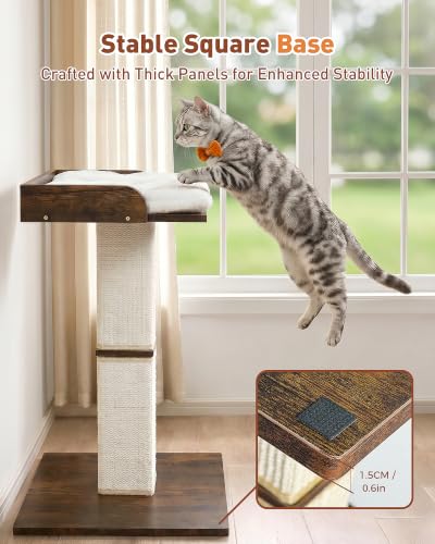 Retro Cat Scratching Post with Top Perch Bed for Indoor Cats - color: Vintage Brown