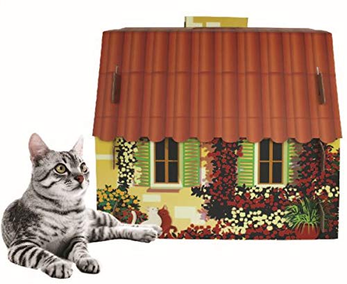 American Cat Club Cat House with Scratcher & Catnip included - Mediterranean Villa - style: Mediterranean Villa