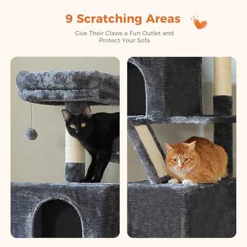 MUTTROS 70.8" Tall Cat Tree for Large Cats, Multi-Level Cat Tower with 8 Sisal Scratching Posts, 2 Top Perches, Big Condo, Large Hammock, and Cat Furniture for Indoor Cats, Dark Gray - color: Dark Gray, size: 70.8" Tall Cat Tree