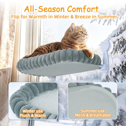 Cat Window Hammock - Gray Cordless Foldable Perch for All Cats - color: Gray