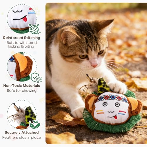 Catnip Interactive Cat Toys Plush Feather Indoor Cats Anxiety Relief Monkey - color: Monkey