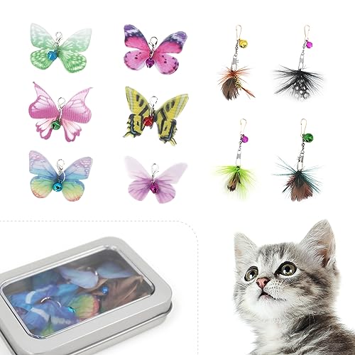 SONGWAY Cat Toy Wand Replacement - 10 Pieces Insect Butterfly Cat Toys, Cat Feather Toy Refills, Cat Teaser Wand Attachments, Interactive Cat Toys for Indoor Cats - size: Butterfly & Insect 10 Pieces