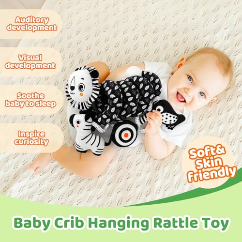 Black White High Contrast Baby Carseat Toy for Newborns 0-6 - style: Lion