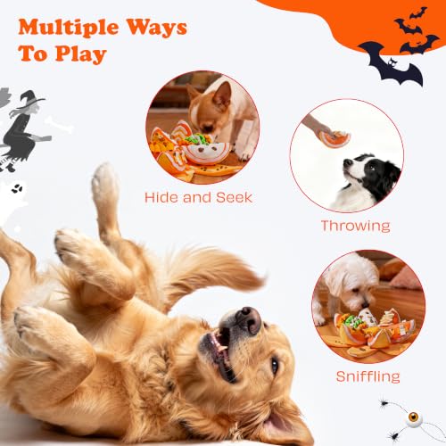 Nocciola Halloween Pumpkin Dog Toys, Hide and Seek Snuffle Plush Dog Toy for Small Dogs, Puppy Squeaky Toy with Crinkle Papers for Boredom - color: Yellow