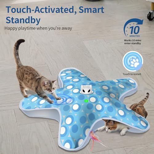 Interactive Cat Toys for Indoor Cats with Moving Concealed Feathers - color: Blue White