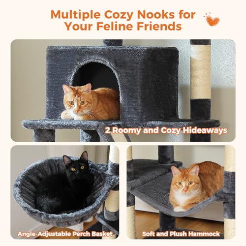 MUTTROS 70.8" Tall Cat Tree for Large Cats, Multi-Level Cat Tower with 8 Sisal Scratching Posts, 2 Top Perches, Big Condo, Large Hammock, and Cat Furniture for Indoor Cats, Dark Gray - color: Dark Gray, size: 70.8" Tall Cat Tree