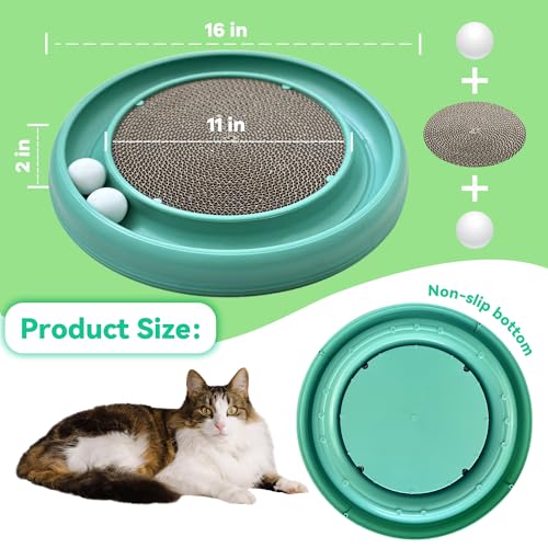 Interactive Cat Ball Track Toy for Indoor Cats, Cat Scratching Board & Exercise Set for Bored Indoor Adult and Kitten Mental & Physical Stimulation, with Spare Ball to Prevent Loss (Green) - color: Green
