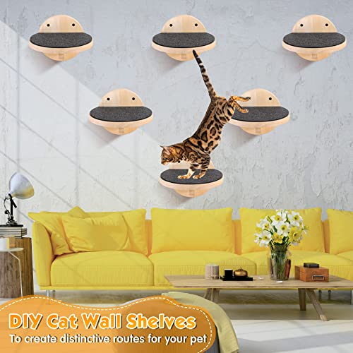 Maitys 6 Pcs Cat Wall Mounted Shelves, Cat Wall Furniture with Scratching Non Slip Felt, Shelves Climbing Steps, Thick Secure Solid Wood Floating Shelf for Sleeping Playing Lounging(Semicircle) - style: Semicircle