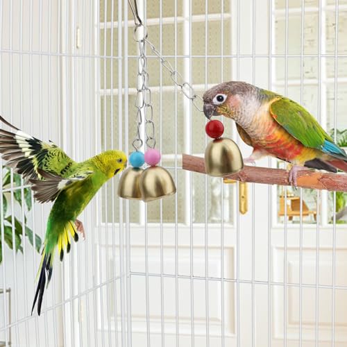 Hypeety Bird Bell Toy with Sweet Sound Cage Hanging Swing Bell for Parakeet - color: Bell Toy-3 bells (B)