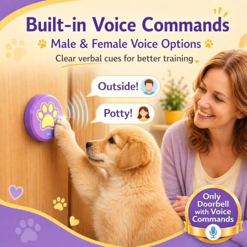 ChunHee Bells for Dog Training to Go Outside - Dog Door Bell with 36 Custom Sounds | Bell for Dogs to Ring to Go Potty | 5 Adjustable Volume(0-115dB) | Teach Puppies to Signal to Go Outside - color: 2 Purple-yellow Button