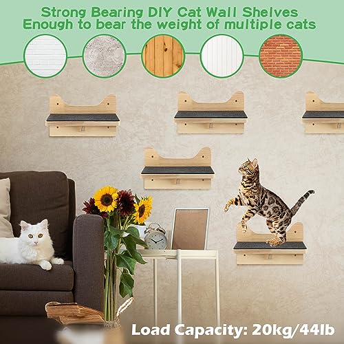 Lenwen 6 Set Cat Wall Shelves, Wood Cat Climbing Step, Wall Mounted,Lovely - style: Lovely