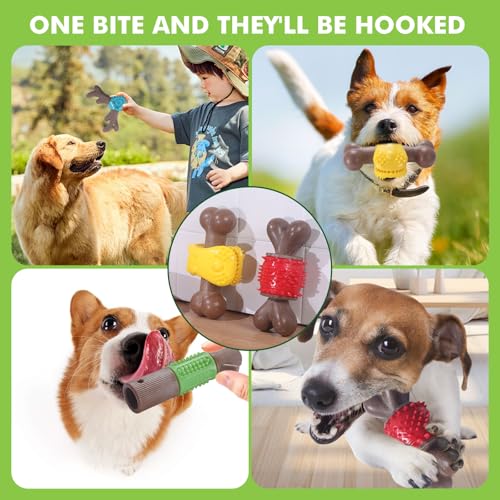 Durable Dog Chew Toys for Large Dogs - Tough Bone-Shaped Dental Chew with TPR Rubber & Wood Fiber, Teething & Aggressive Chewer Toys for Medium/Large Breed, Long-Lasting Teeth Cleaning (4 Pack Set) - color: 4 Styles Set