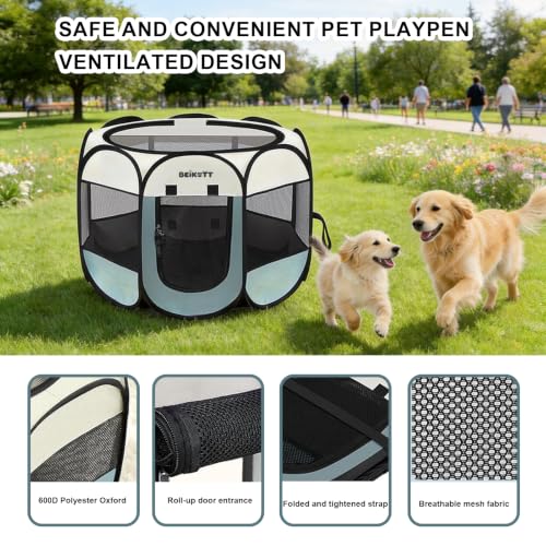 Dog Cat Playpen, Puppy Pet Crate Tent Cage, Home Enclosure Kennel - color: Grey, size: L(45"L x 45"W x 23"H)