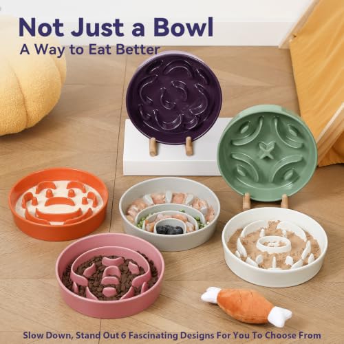 Ceramic Slow Feeder Dog Bowl, 1.8 Cups Anti -Slip Slow Feeding Bowl to Slow Down Eating, 8.2 Inch Dog Food Dish for Medium to Large Breeds, Green - color: Green, size: Medium without Stand