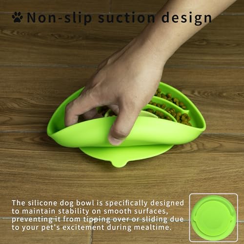 Bifeaw Slow Feeder Dog Bowls, Dishwasher Microwave Safe Silicone Puppy Puzzle Bowl with Non-Slip Design for Eating (Green and Orange) - color: Green and Orange